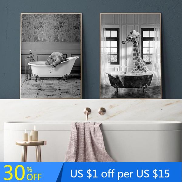 

paintings animal in bathtub poster elephant giraffe posters and prints bubble canvas painting kids room nursery wall art nordic pictures