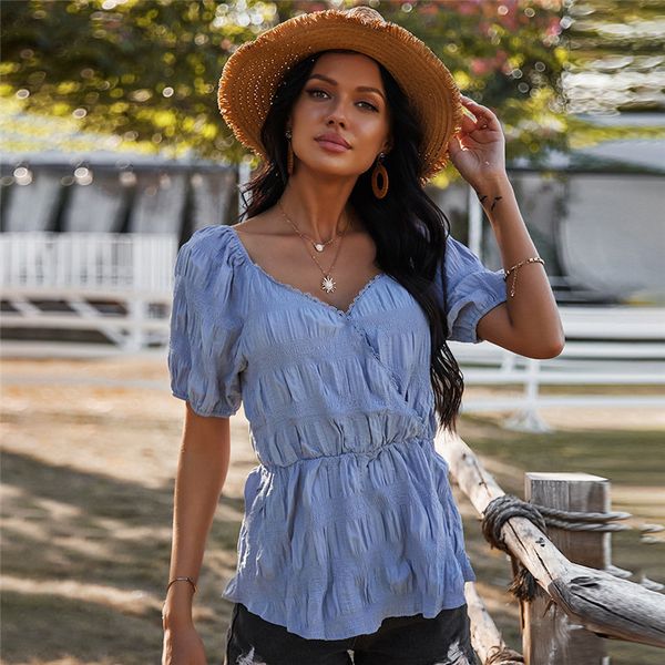 

sweet sleeve blouses casual v neck spring summer blouse shirt for women 2021 new fashion slim 3f9d, White