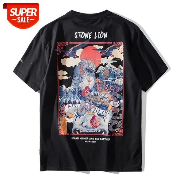 

seveyfan 2021 men's hip hop t shirts chinese style dragon printed tees summer cotton short sleeve for male #lb8t, White;black