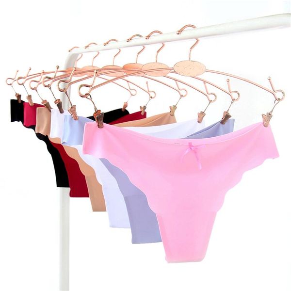 

women's panties 1pcs seamless thong ladies low waist women comfortable ice silk underwear g string, Black;pink