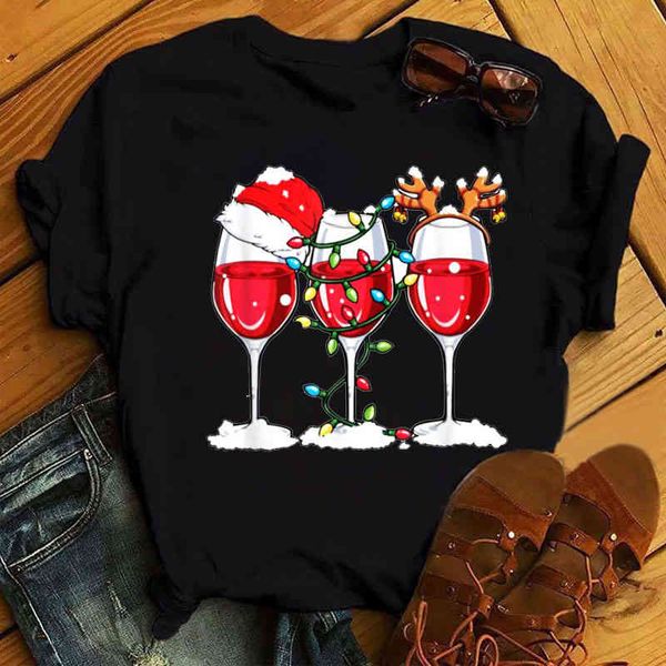 

women's wine cup hat, black christmas printed women's short sve t-shirt 32657, White