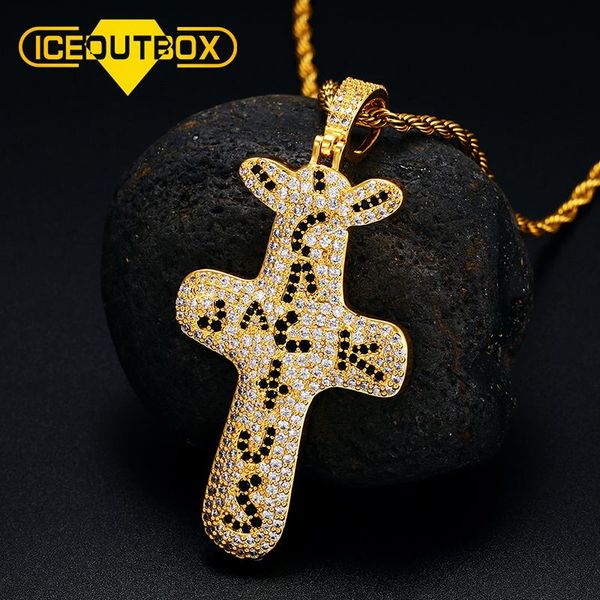 

chains iceoutbox geometry cross pendant micro pave cubic zirconia bling for men's fashion rhinestone hip hop jewelry rock street style, Silver