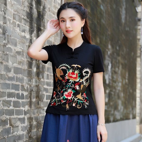 

women linen shirt summer vintage retro shirt fairy tang suit embroidery casual hanfu chinese style clothing women 10372, Red