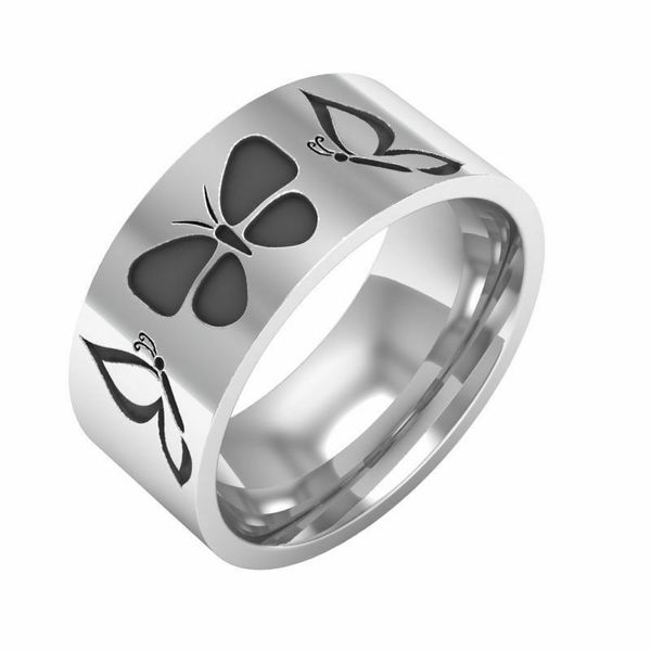 

8mm silver butterfly symbol rings men&women's stainless steel band size 6-13