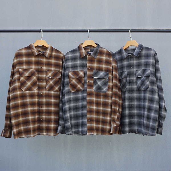 

men's jackets men women 1:1 flannel long sleeve blouse casual fashion loose lack brown check panel represent shirts inside tag 38vg 7j3, Black;brown