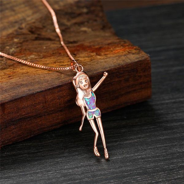 

pendant necklaces charm rose gold color chain necklace cute girl bride dainty female purple fire opal wedding for women, Silver