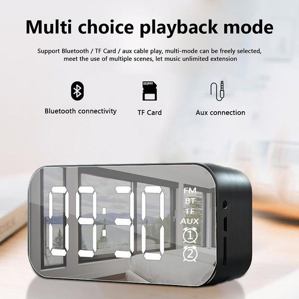 

multifunction mirror dual alarm clock bluetooth speaker coffee table clock radio led mirror subwoofer speaker music mp3 player