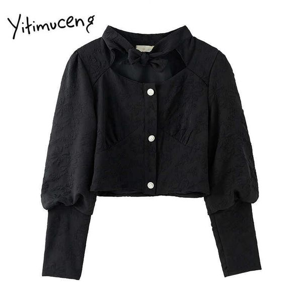 

yitimuceng black blouse women vintage bow button shirts v-neck long sleeve straight solid spring korean fashion 210601, White