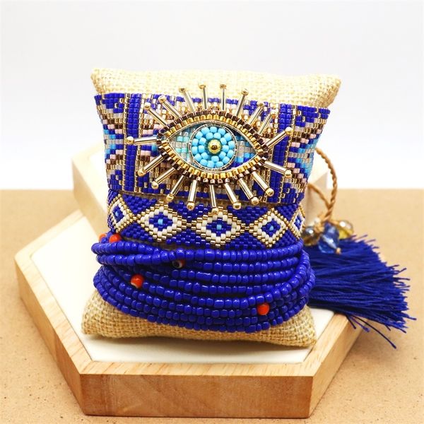 

zhongvi turkish evil eye luxury s handmade woven bileklik armband pulseras mujer moda 2021 miyuki bead bracelet, Golden;silver