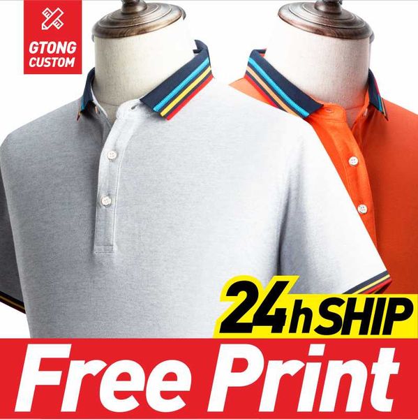 

men's polos gtong high-end business custom logo grade fashions men clothing casual summer mens shirts diy printed pattern, White;black