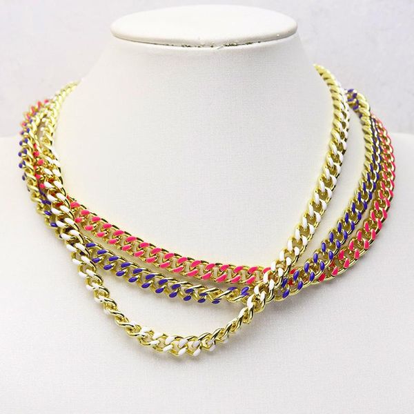 

chains 5 strand summer color chain necklace multi size for women fashion jewelry accessories big link 9792, Silver