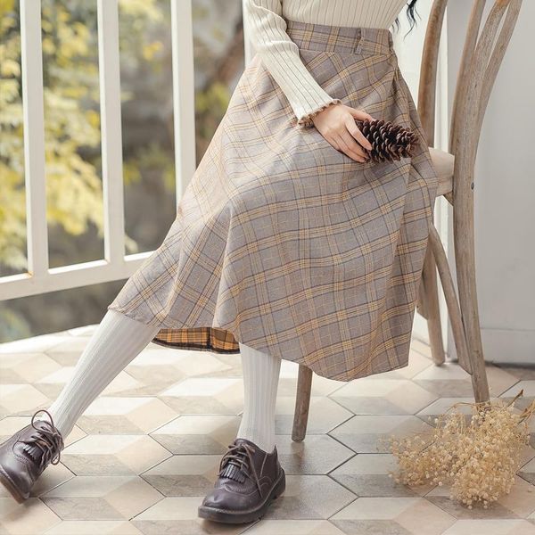 

skirts casual loose cute plaid skirt, Black