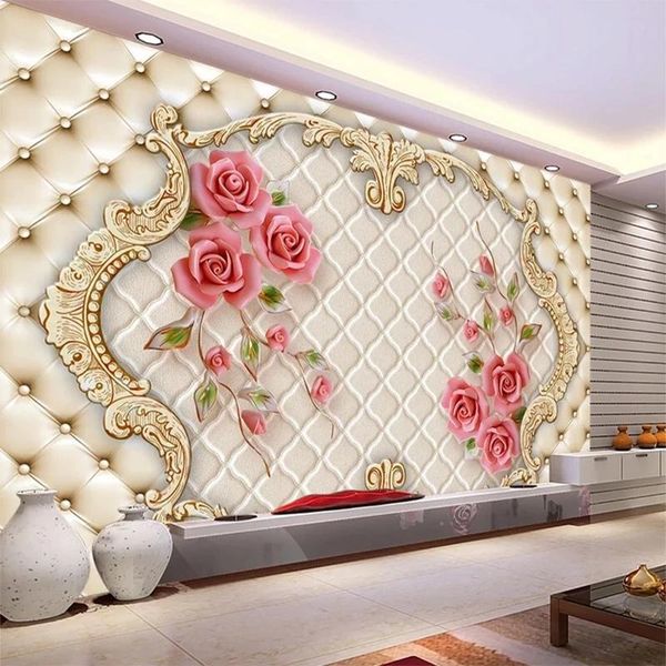 

custom 3d mural wallpaper three-dimensional rose soft bag art mural living room bedroom tv background wall cloth wall painting