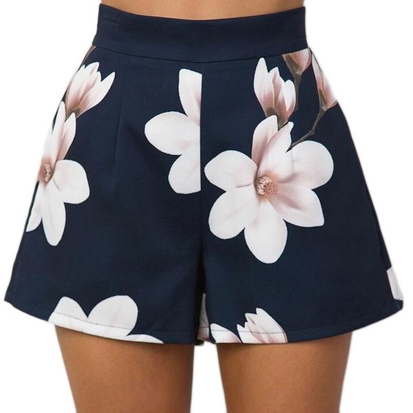 

fashion women casual summer high tail rits flowers printed shorts, White;black