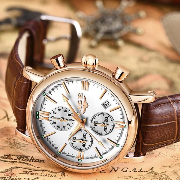 

wristwatches 2021 lige business leather fashion waterproof quartz watch for mens watches male date clock relogio masculino, Slivery;brown