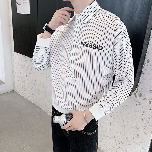 

japan style loose sleeve long bat striped male shirt clothes 2021 simple shoulder drop cotton linen office blouse 3xl-m 3w22, White;black