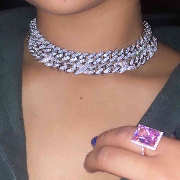 

hip hop 12mm cuban miami choker necklace iced out 5a cz wide band heavy necklace chain punk choker hiphop women men jewelry x0509, Black