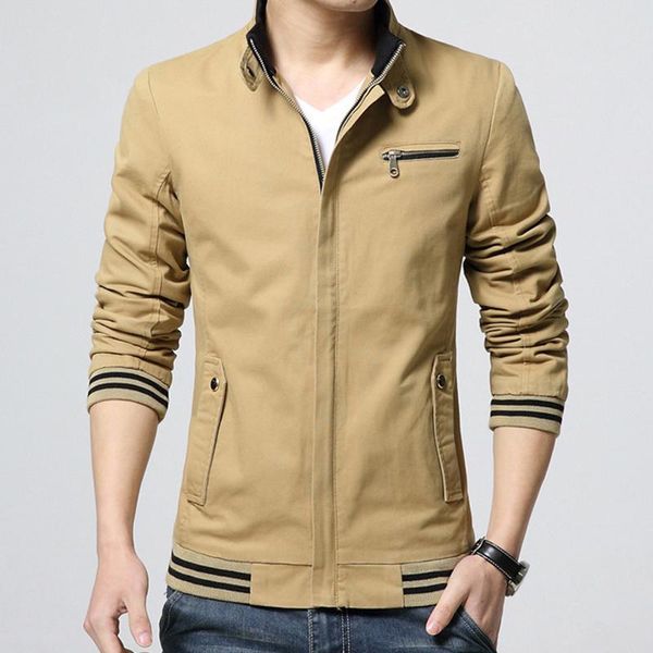 

men's jackets spring and autumn solid color for men cotton polyester casual coat stand collar slim, Black;brown