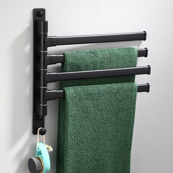 Toalhas de toalhas Banheiro preto Espaço de alumínio de alumínio montado em parede de 180 graus Plano de banheira de banheira com gancho 2 3 4 5 haste