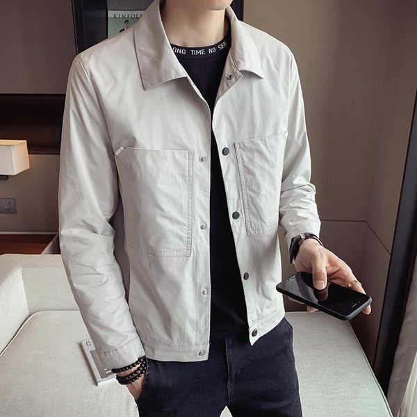 

men's jackets men 2021 spring fashion short baseball male solid color casual coats buttons slim overcoats o54, Black;brown