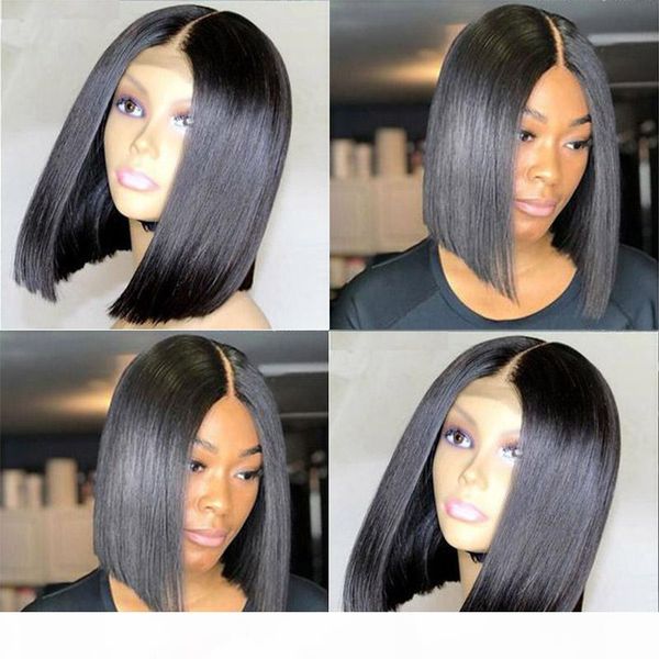 

short bob wig human hair bazilian virgin straight glueless pre plucked full lacefront wigs for black women, Black;brown