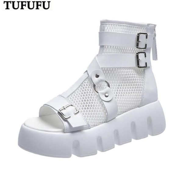 

boots women's summer thin hollow breathable roman sandals 2021 thick-soled mesh hole ankle, Black