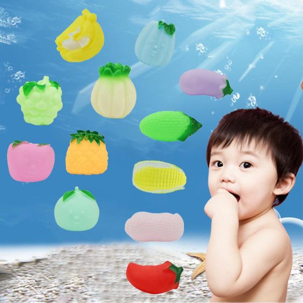 

12pces baby bath toys wash play colorful fruits funny toys rubber kids bathroom toy floating squeeze sound squeaky bathing