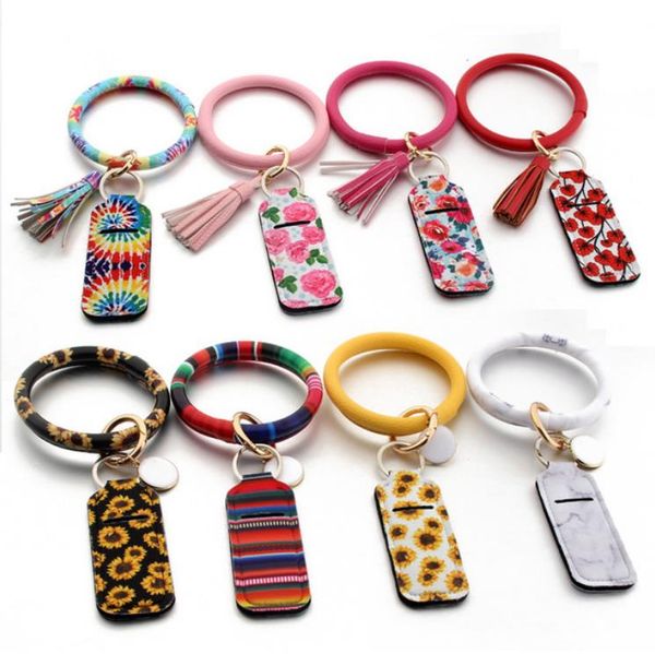 

neoprene lipstick holder pu bracelet lipstick case chapstick keychain printed tassel lip balm cover lipstick holder bag 17 designs at5840, Red;brown