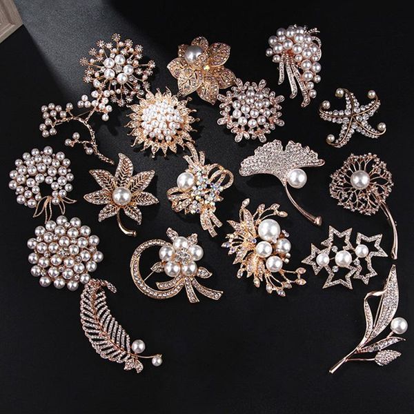 

pins, brooches 1pc selling japanese korean fashion pearl rhinestone flower alloy brooch pin women trendy all-match accessories, Gray