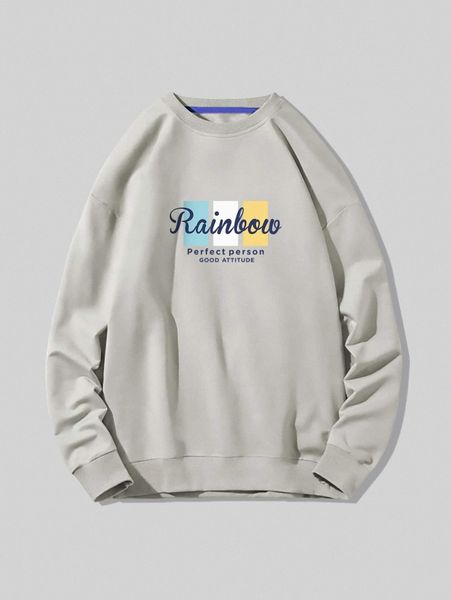 

men color block slogan graphic pullover g2a6#, Black