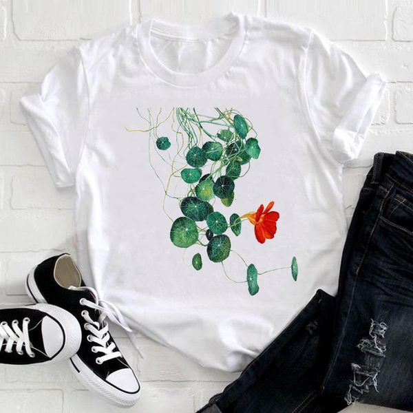 

women 2021 trend new arrival plant floral flower spring casual lady clothes print tshirt female tee ladies graphic t-shirt, White