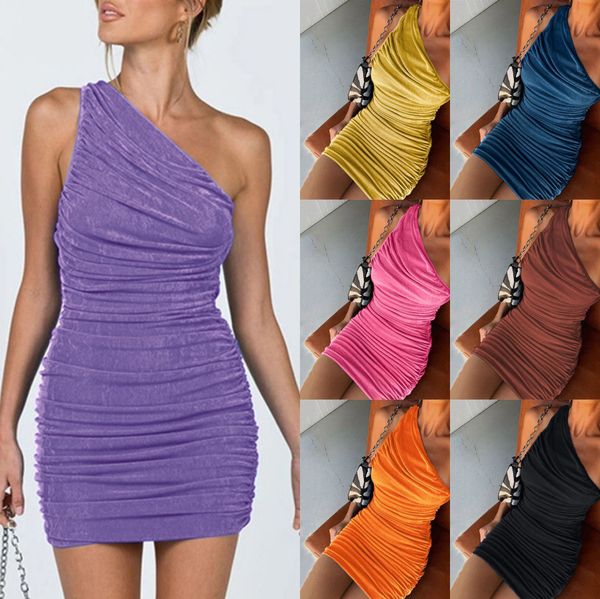 Eine Schulter, figurbetontes Kleid für Damen, sexy Partykleider, Sommer, elegant, gerafft, Mini