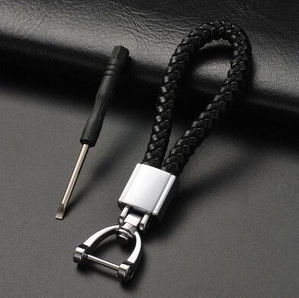 

keychains leather lanyard keychain hand woven rope car key chain alloy horseshoe buckle holder jewelry gift decoration accessories, Silver