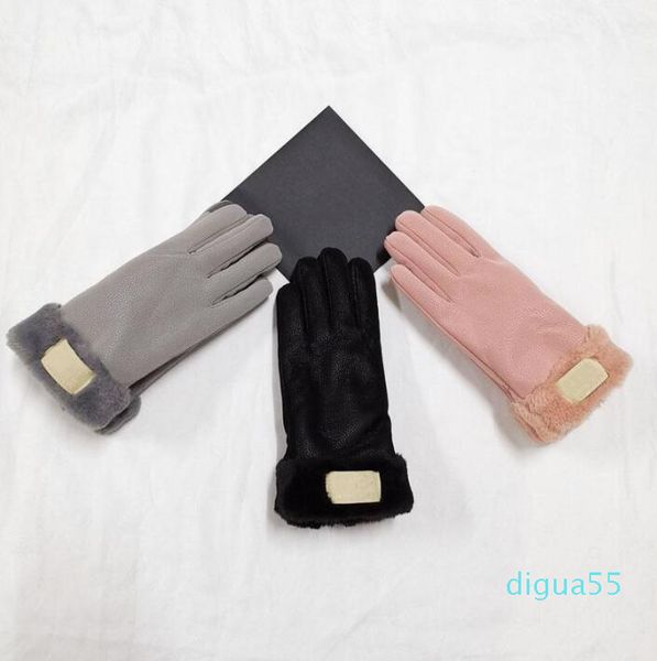 

fashion 2021 design faux fur style glove for women winter outdoor warm five fingers artificial leather gloves, Blue;gray