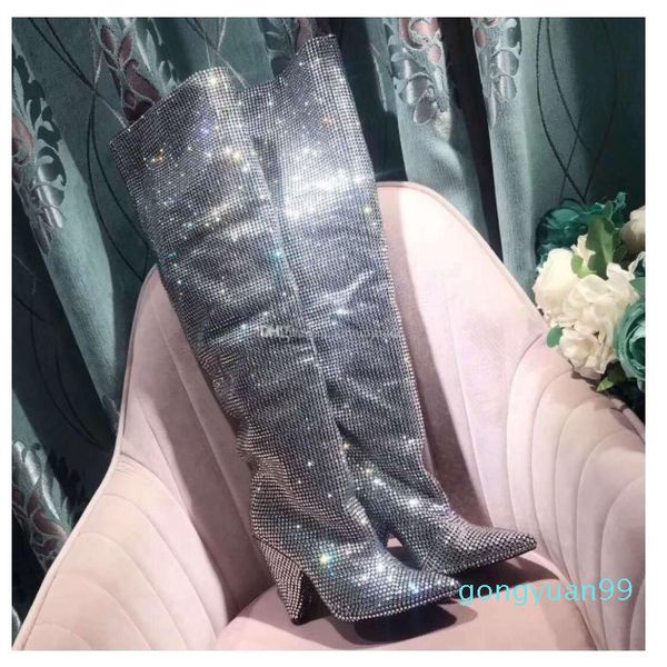 

limited edition rare french luxury shoes milan catwalk diamond rhinestone crystal boots glitter disco niki 105 crystal slouch boots paris, Black