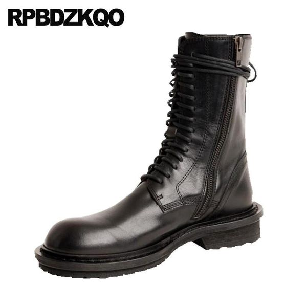 

boots front lace up casual ankle autumn chunky luxury shoes military women combat round toe fall black platform genuine leather
