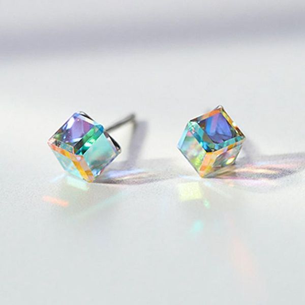 

crystals earrings for women silver color cube stud earring jewelry gifts wholesale