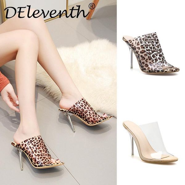 

sandals women fashion thin high heels shoes round toe pvc 11cm slip on leopard zapatos de mujer size 35-42, Black