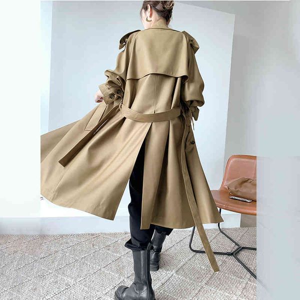 

women's trench coats [eam] women oversized khaki long belted lapel sleeve loose fit windbreaker fashion spring autumn 2022 1de2690 mln7, Tan;black