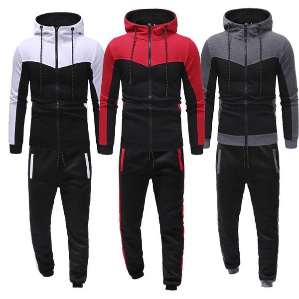 

men's hoodies sweatshirts autumn winter packwork blousepants sets sports suit tracksuit sweat all-match leisure splicing capuche, Black