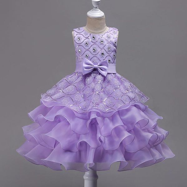 

girl's dresses flower girls illusion sleeveless bow crystal lace embroidery sequined o-neck knee-length kids party princess gown f231, Red;yellow