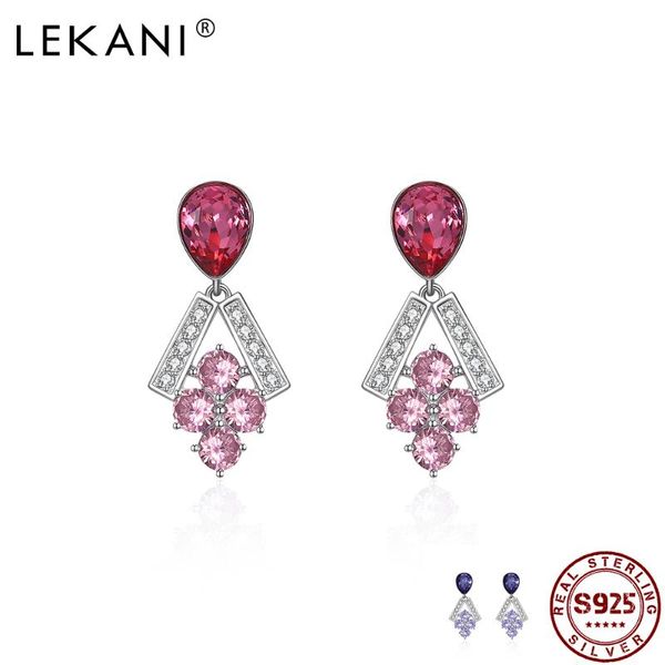 

lekani earrings for women s925 sterling silver drop earrings round grape beads austria crystal classic 2 color fine jewelry