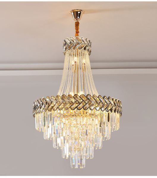 Lampadario di cristallo moderno di lusso per soggiorno lampada a catena loft oro grande scala lampada di cristallo illuminazione decorazioni per la casa
