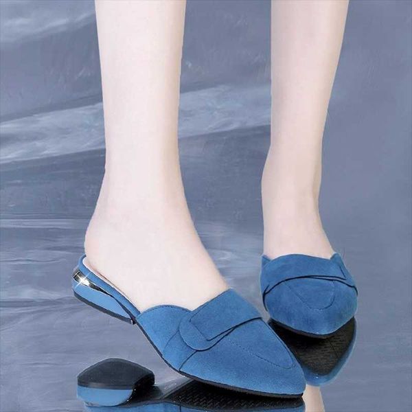 

pointed flock flat with slides summer new outdoor slippers fashion shallow non-slip sandals classic comfortable womens shoes, Black