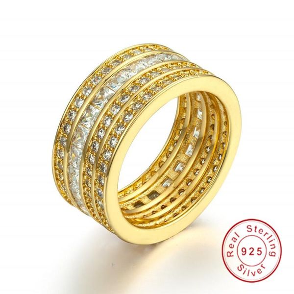 Bagues en grappe Lady Gold Ring Finger 14ct Princess Cut Créé Saphir Blanc Cubic Zirconia Wedding Band Pour Femmes Hommes 925 Bijoux En Argent