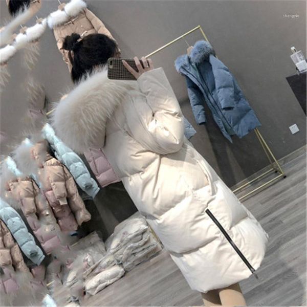 

down jacket women's mid-length coat 2020 new natural raccoon fur collar white duck down thick warm jacket fashion parkas as13011, Black