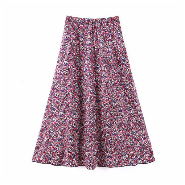 

2021 new vintage print pleated midi faldas mujer elastic waist skirts womens office lady wear casual chic mid calf skirt mfde, Black
