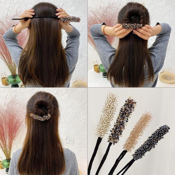 

hair clips & barrettes korean flower bud head tie ball artifact female fluffy simple wild lazy hairpin crystal plate device headdress, Golden;silver
