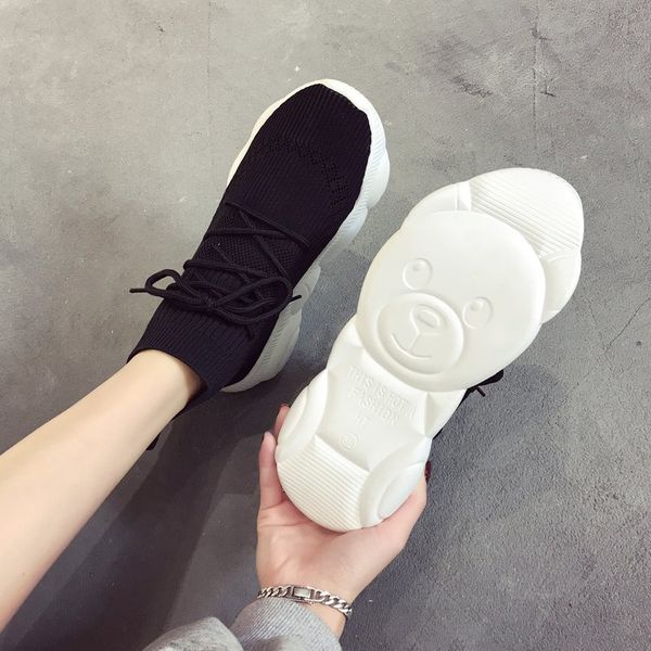 

female high white black sneakers women knitting shoes spring summer casual mesh thick sole fashion footwear