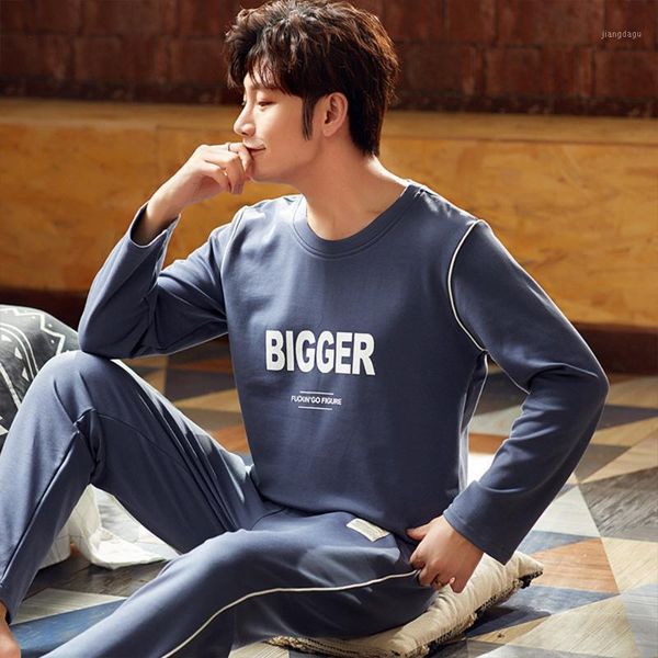 

men's sleepwear autumn winter men knitted cotton pajamas set casual long sleeve letters print+plaid pants homewear pijama hombre xxxl, Black;brown